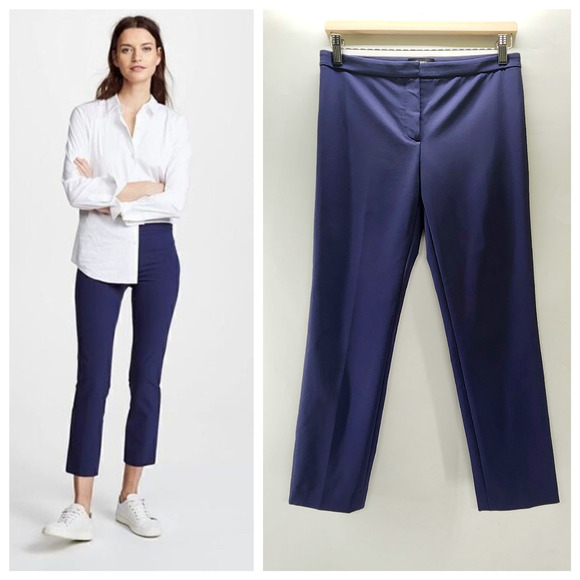 Theory Classic Skinny Ankle Pants Womens 2 Navy Blue Mid Rise Nylon Stretch Luxe - Picture 1 of 11